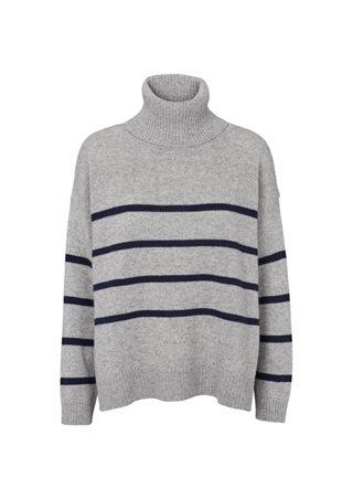 Basic Apparel - Lise Striped T-Neck - Striktrøje